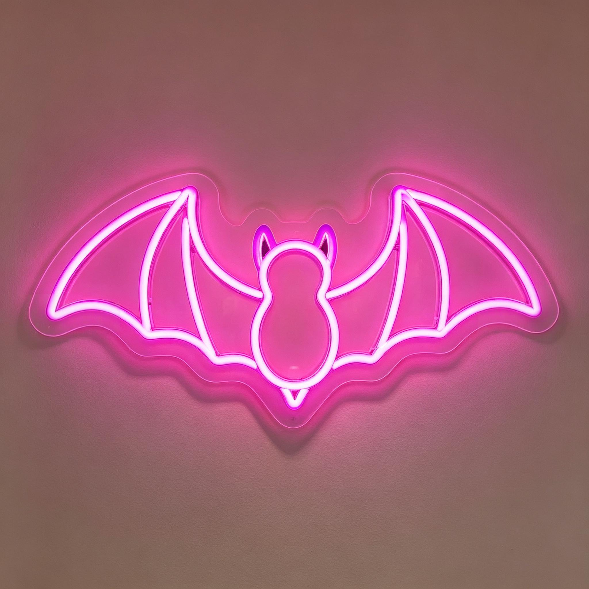 Pink Outline Flying Bat Halloween Neon Sign