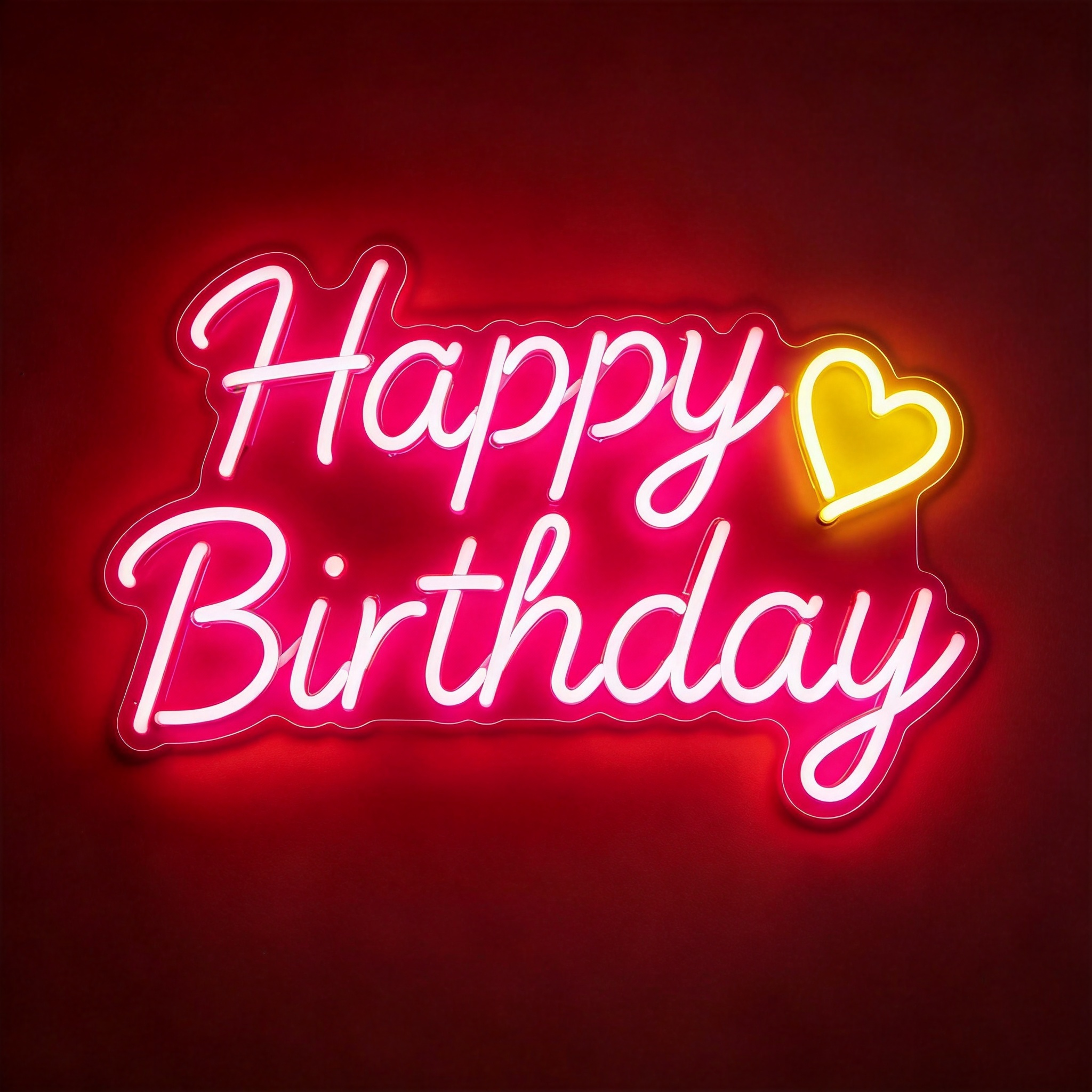 Happy Birthday with Heart Accent Neon Sign