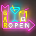 Bar Open Right Arrow with Cocktails Neon Sign