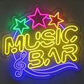 Music Bar with Treble Clef and Stars Neon Sign