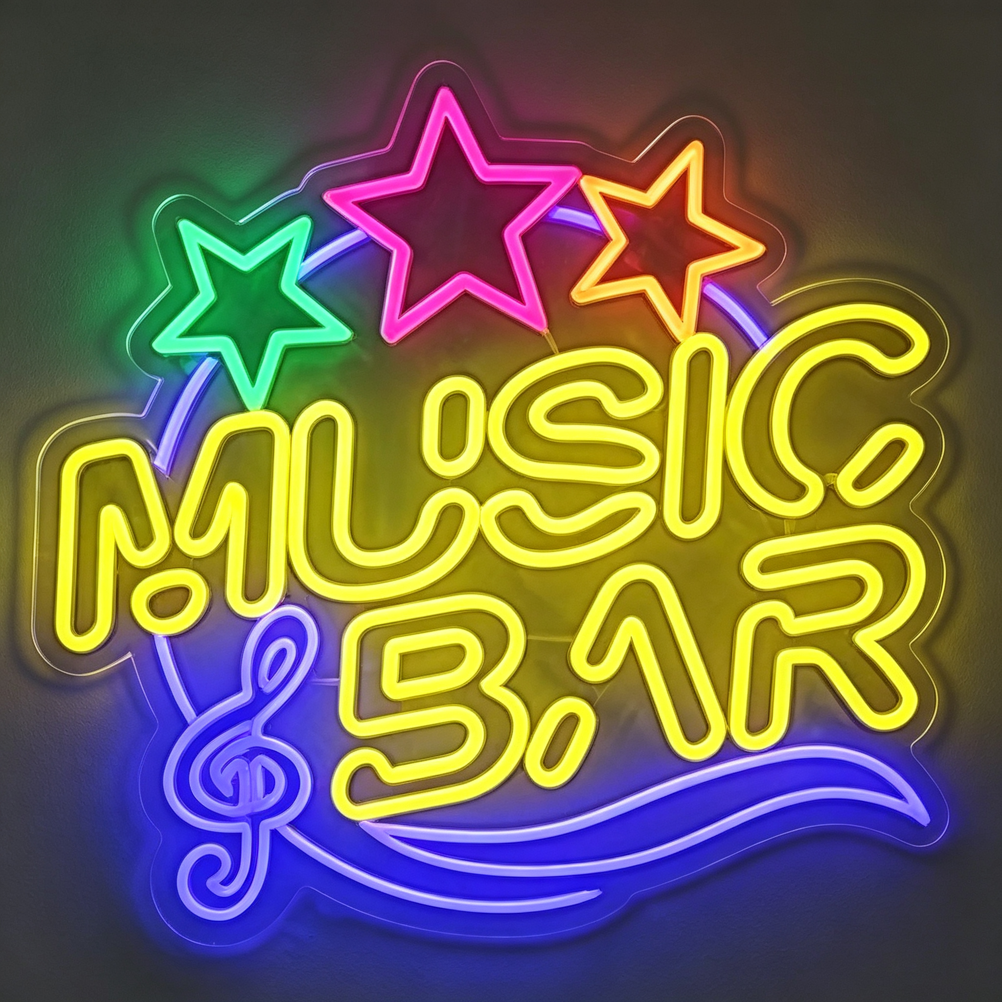Music Bar with Treble Clef and Stars Neon Sign