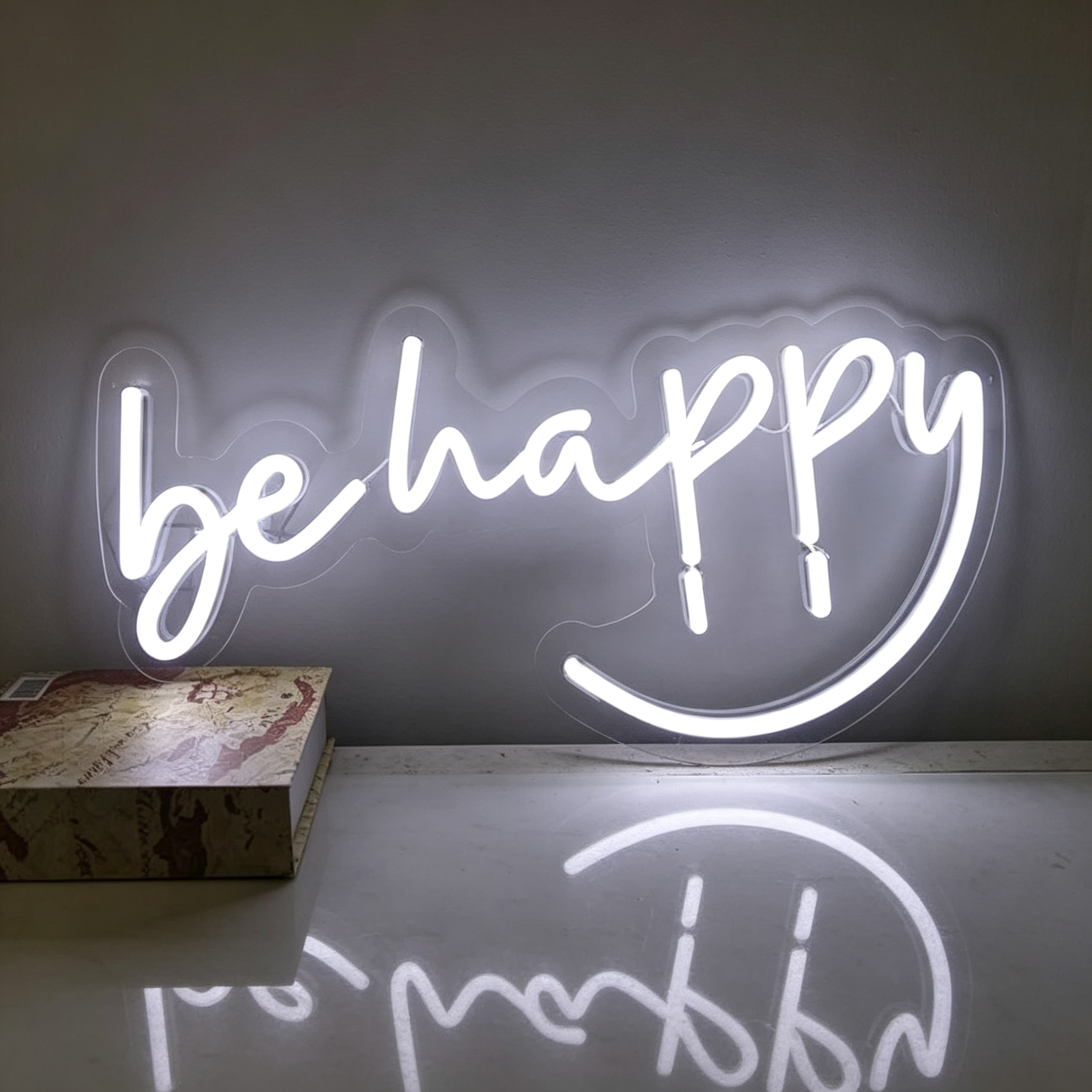 Be Happy With Integrated Smiley Outline LED Neon Sign