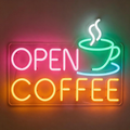 Open Coffee With Coffee Cup LED Neon Sign