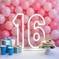 Warm White "16" Sweet Sixteen Birthday Number LED Neon Sign