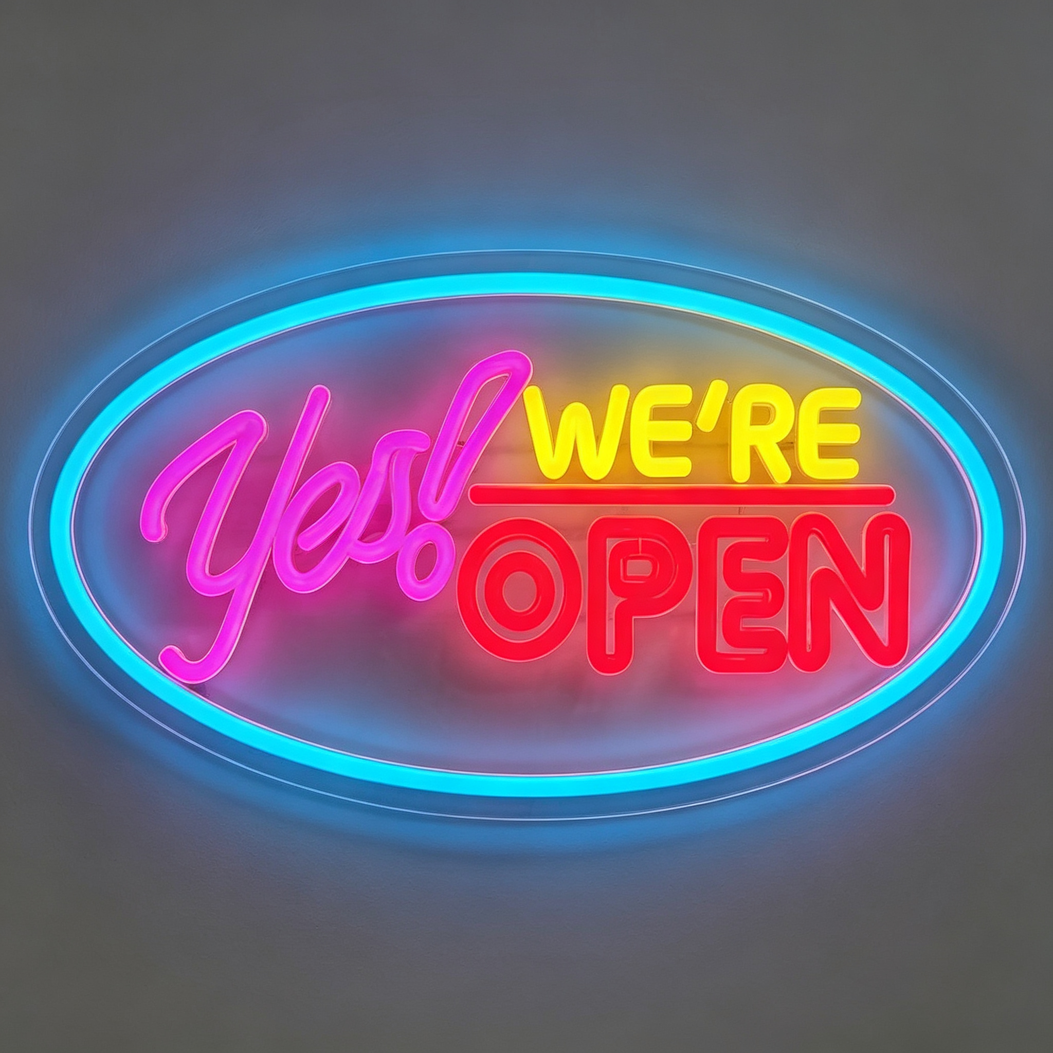 Yes! We're Open Oval Border Business Neon Sign