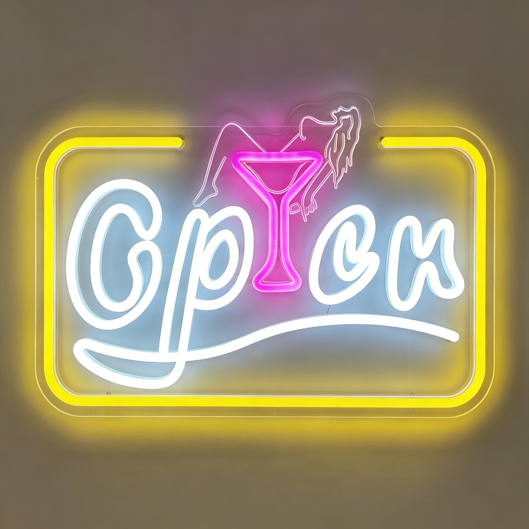 Open Martini Glass with Woman Reclining Inside Bar Neon Sign