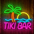 Tiki Bar With Palm Tree Sunset Water LED Neon Sign
