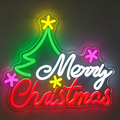 Merry Christmas with Tree and Star Sparkles Neon Sign