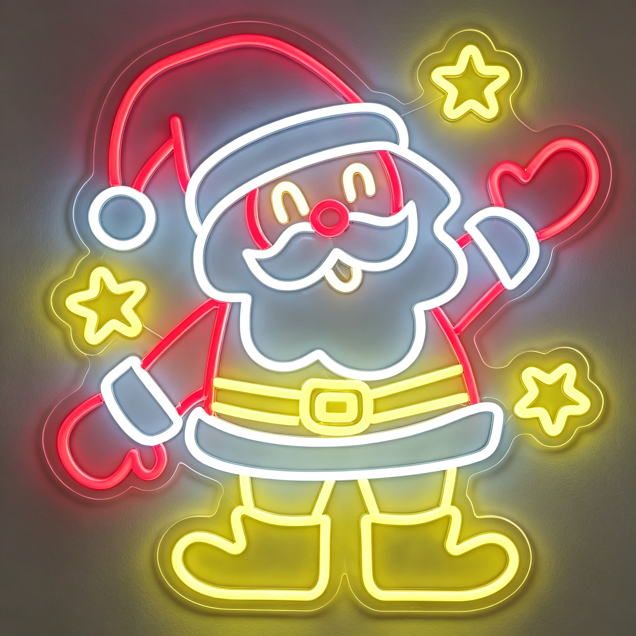 Waving Santa Claus with Stars Neon Sign