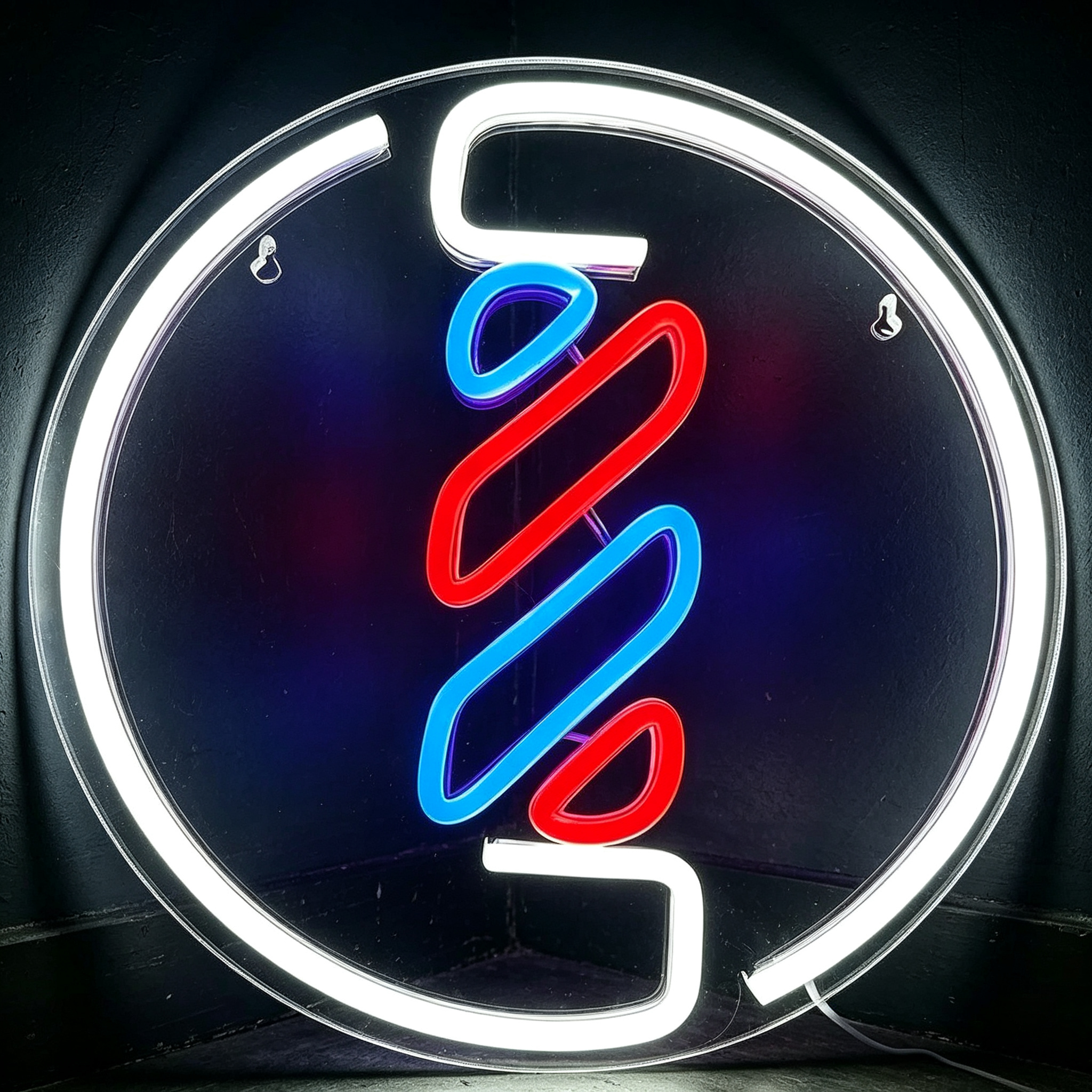 Barber Shop V Symbol Circular Frame LED Neon Sign