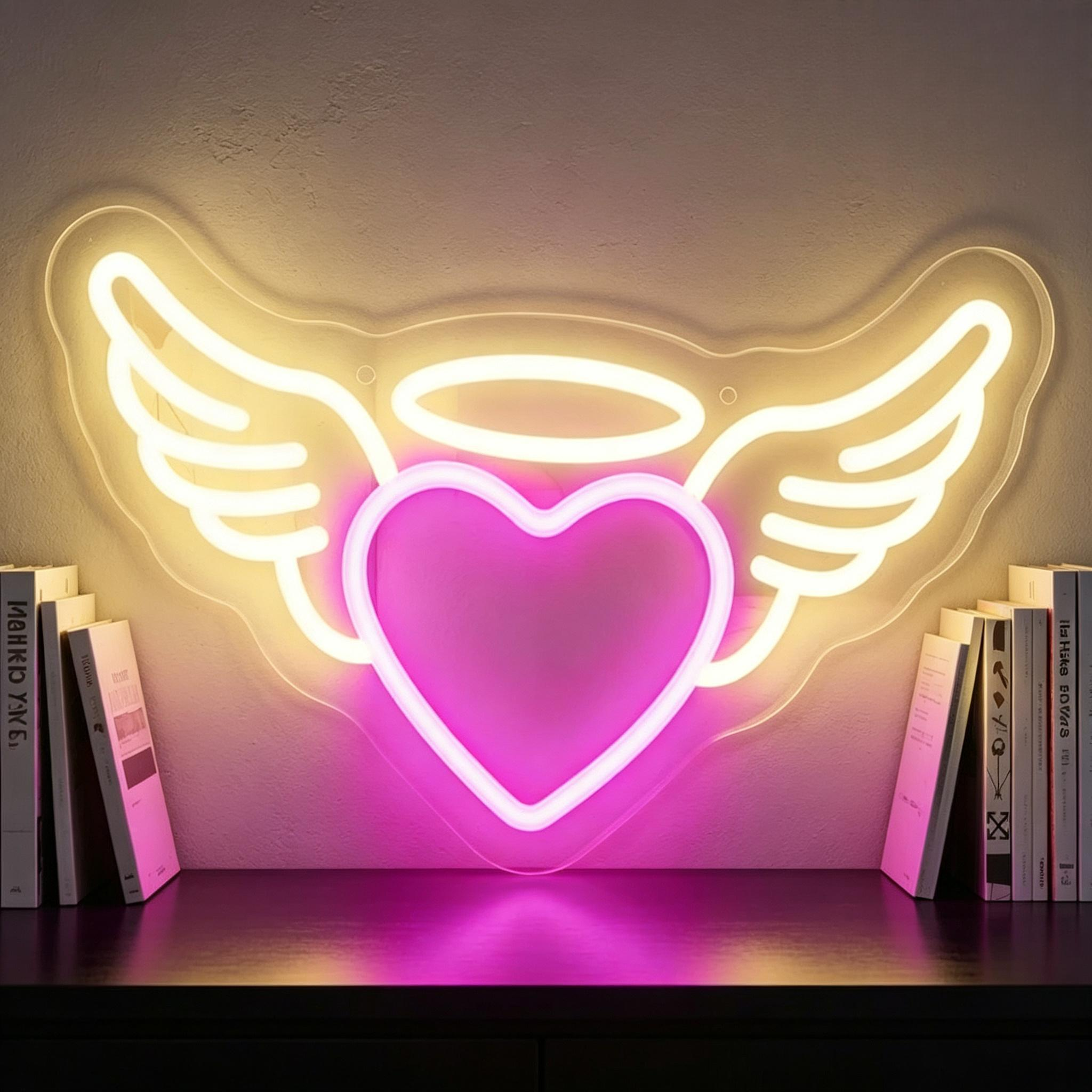 Angel Wings Heart With Halo LED Neon Sign
