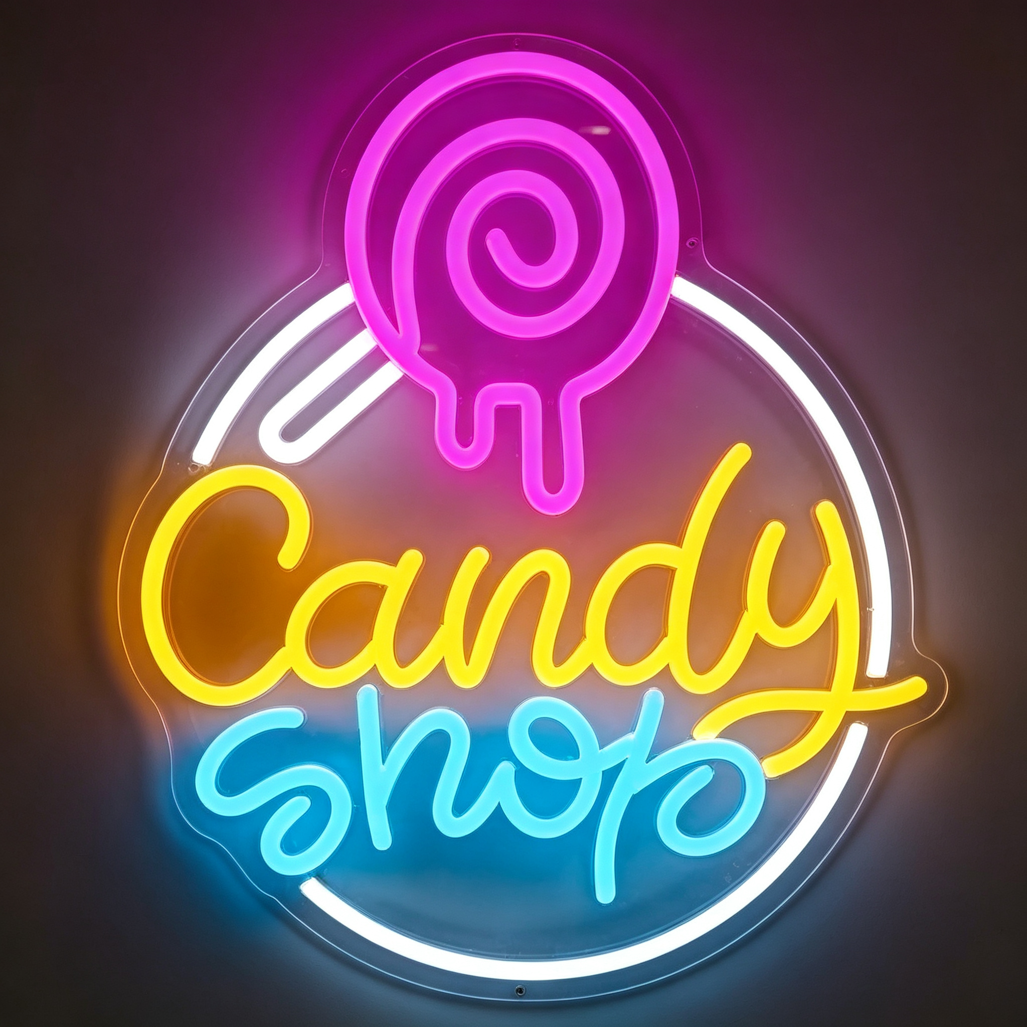 Colorful Melting Lollipop "Candy Shop" Circular LED Neon Sign