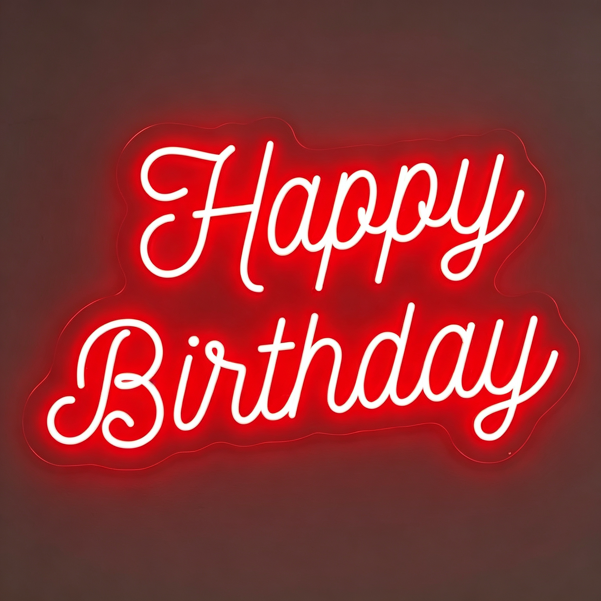 Happy Birthday Two Line Elegant Cursive Neon Sign
