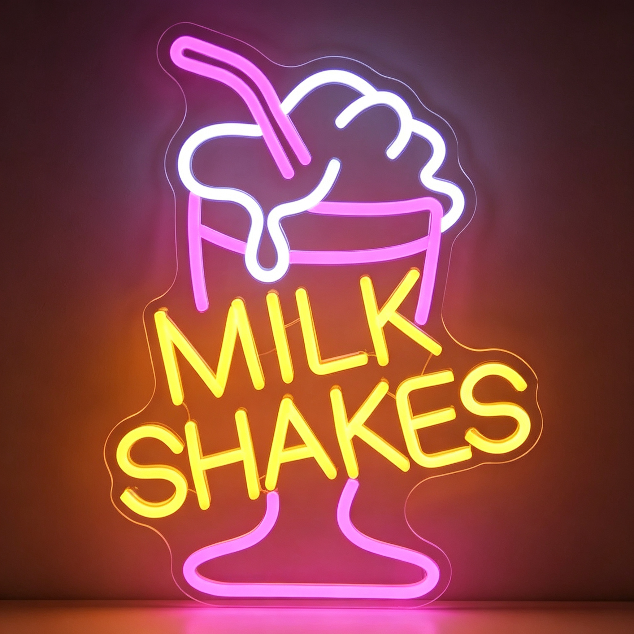 Milk Shakes Tall Glass with Whipped Cream Neon Sign