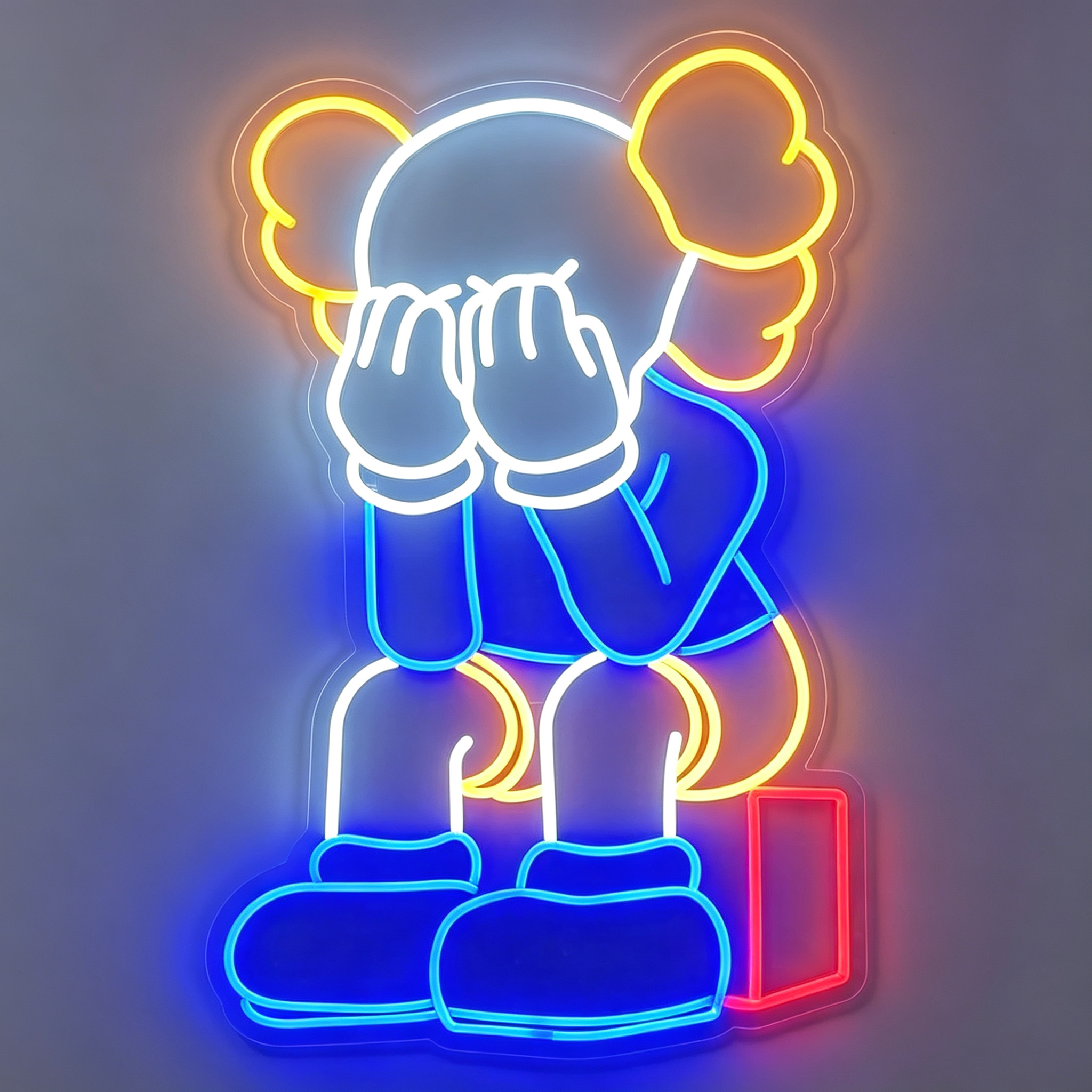 KAWS Style Face-Covering Companion Figure LED Neon Sign