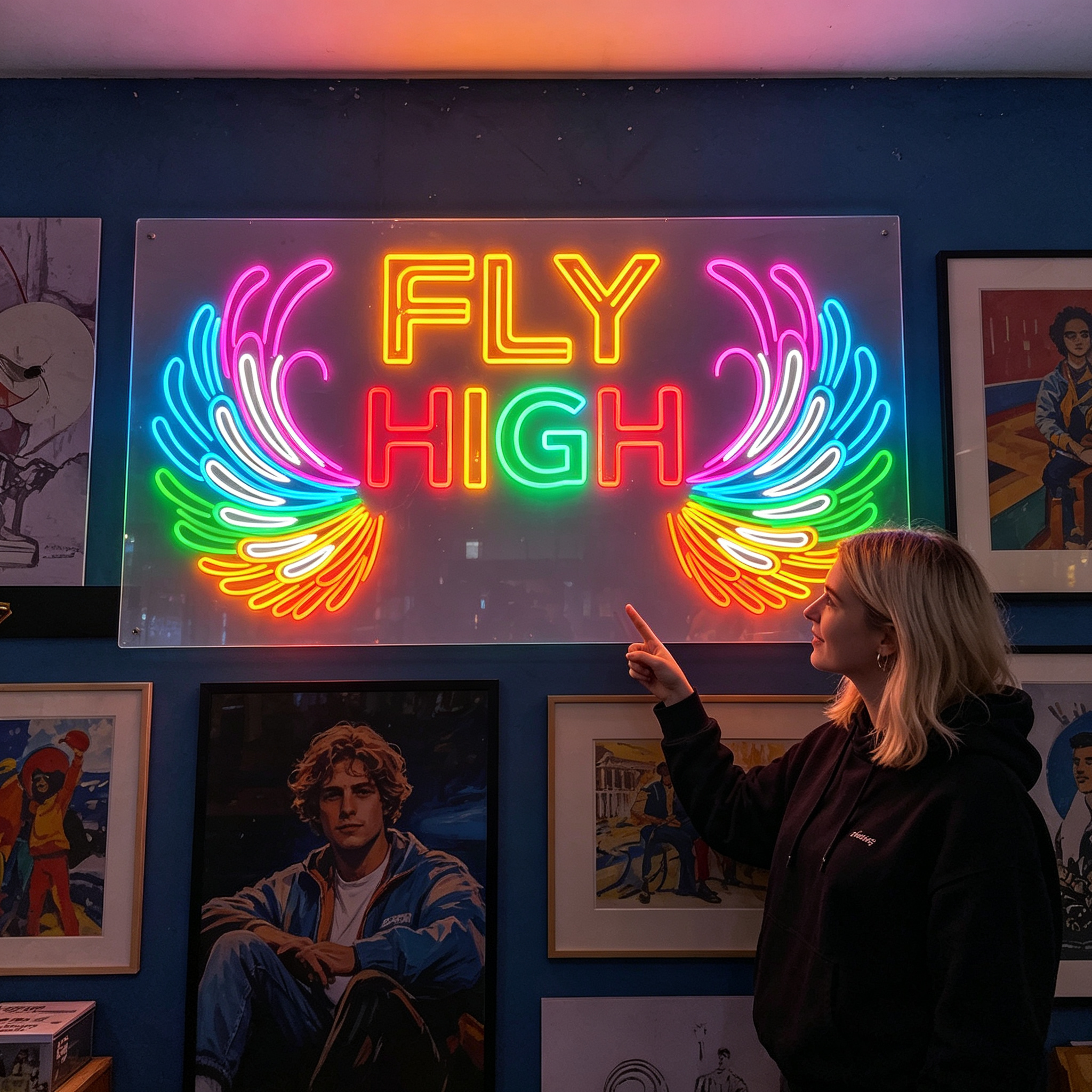 Rainbow Wings "Fly High" Motivational LED Neon Sign