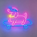 Cool Pink Dachshund on Skateboard with Sunglasses LED Neon Sign