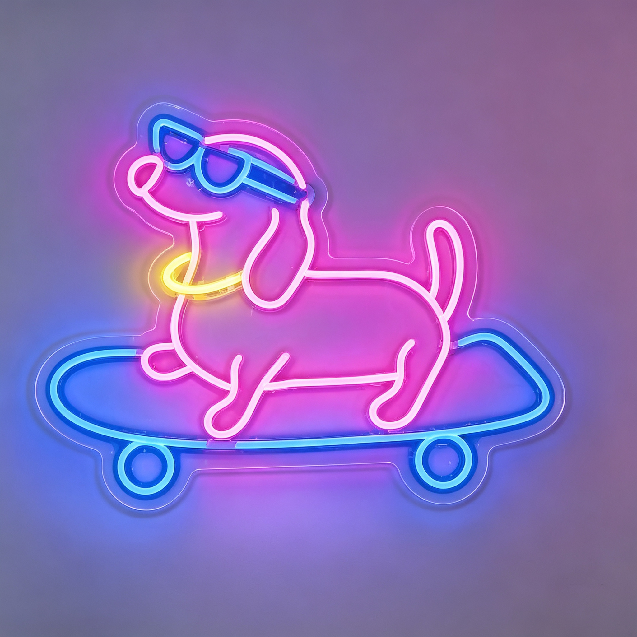 Cool Pink Dachshund on Skateboard with Sunglasses LED Neon Sign