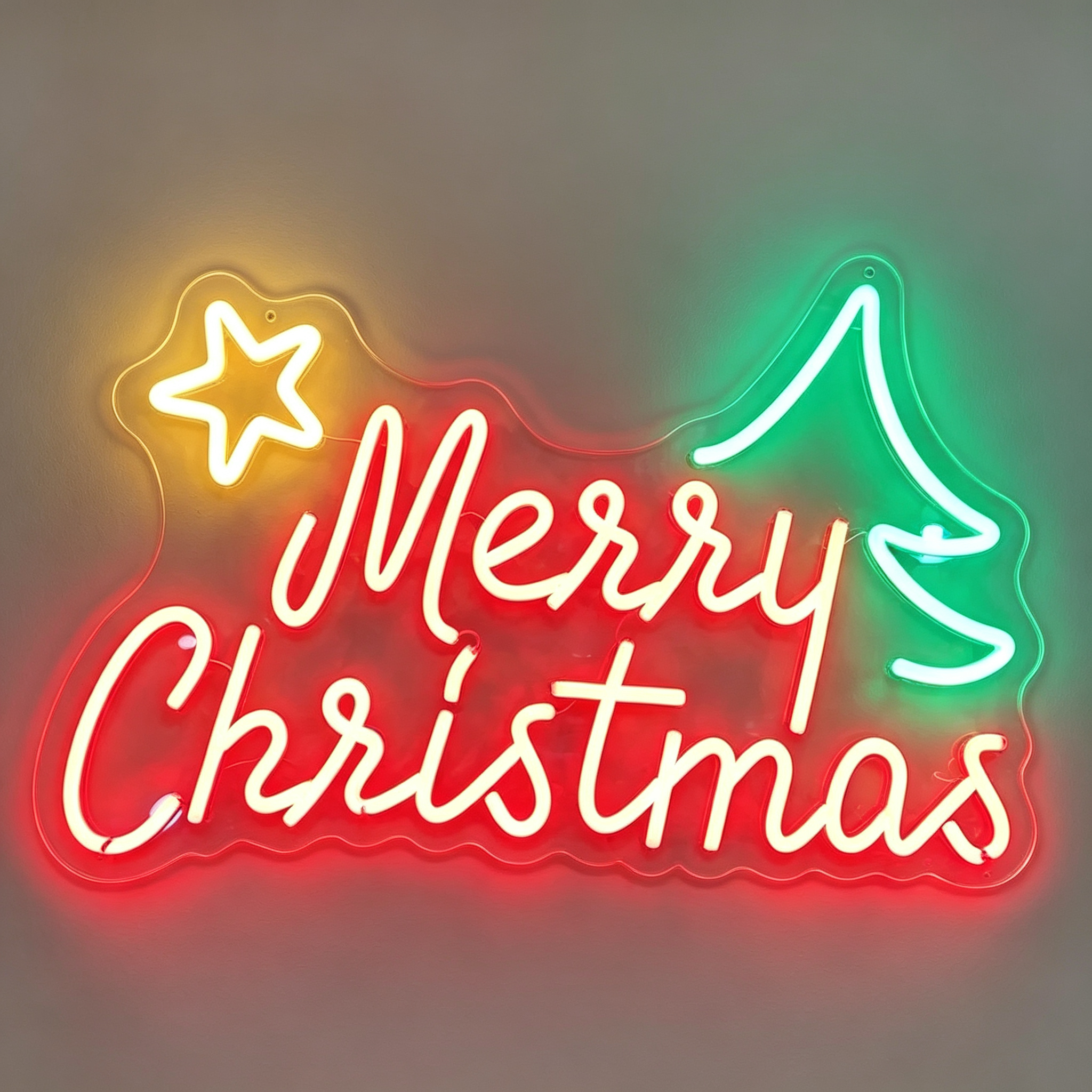 Merry Christmas with Tree and Star LED Neon Sign
