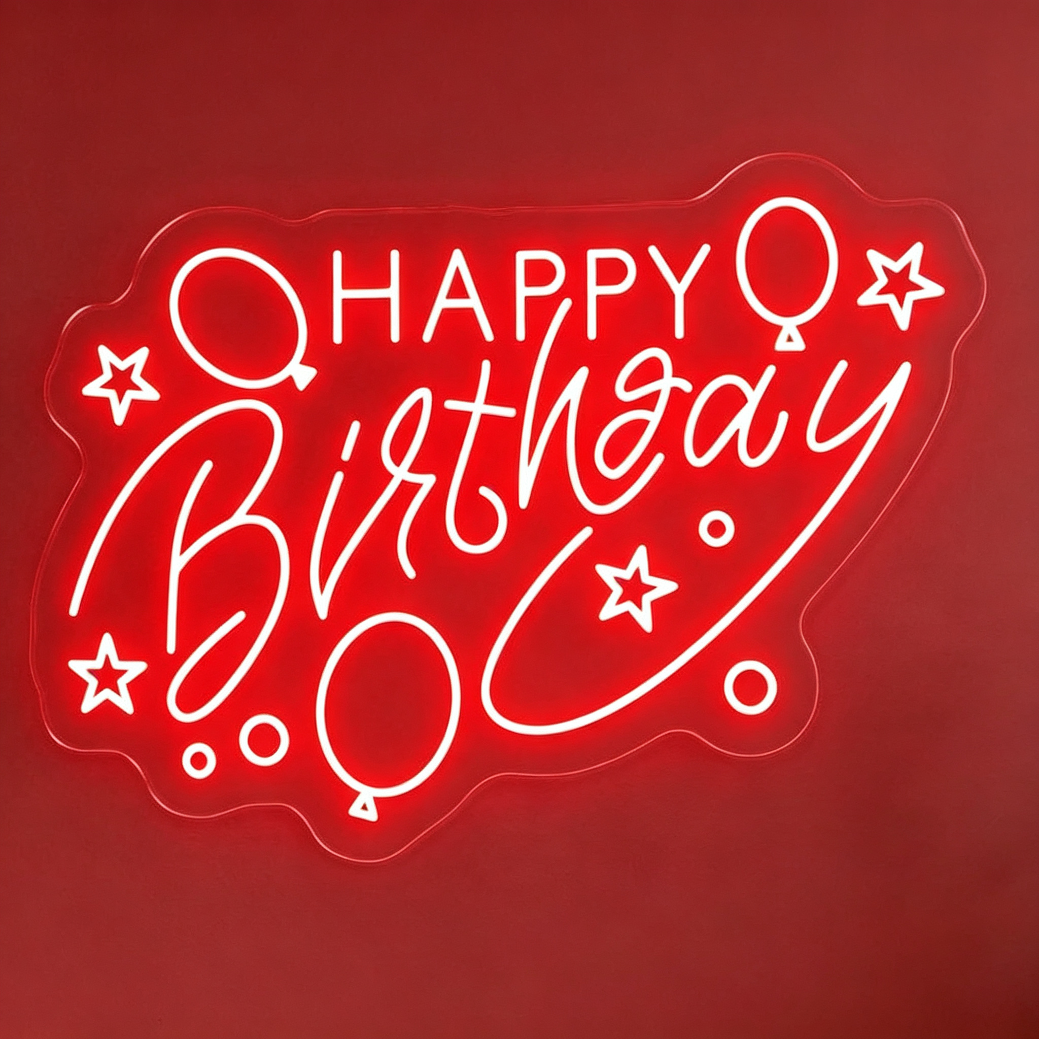 Happy Birthday with Balloons and Stars Neon Sign
