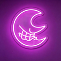 Deep Purple Crescent Moon with Spider Web Halloween LED Neon Sign
