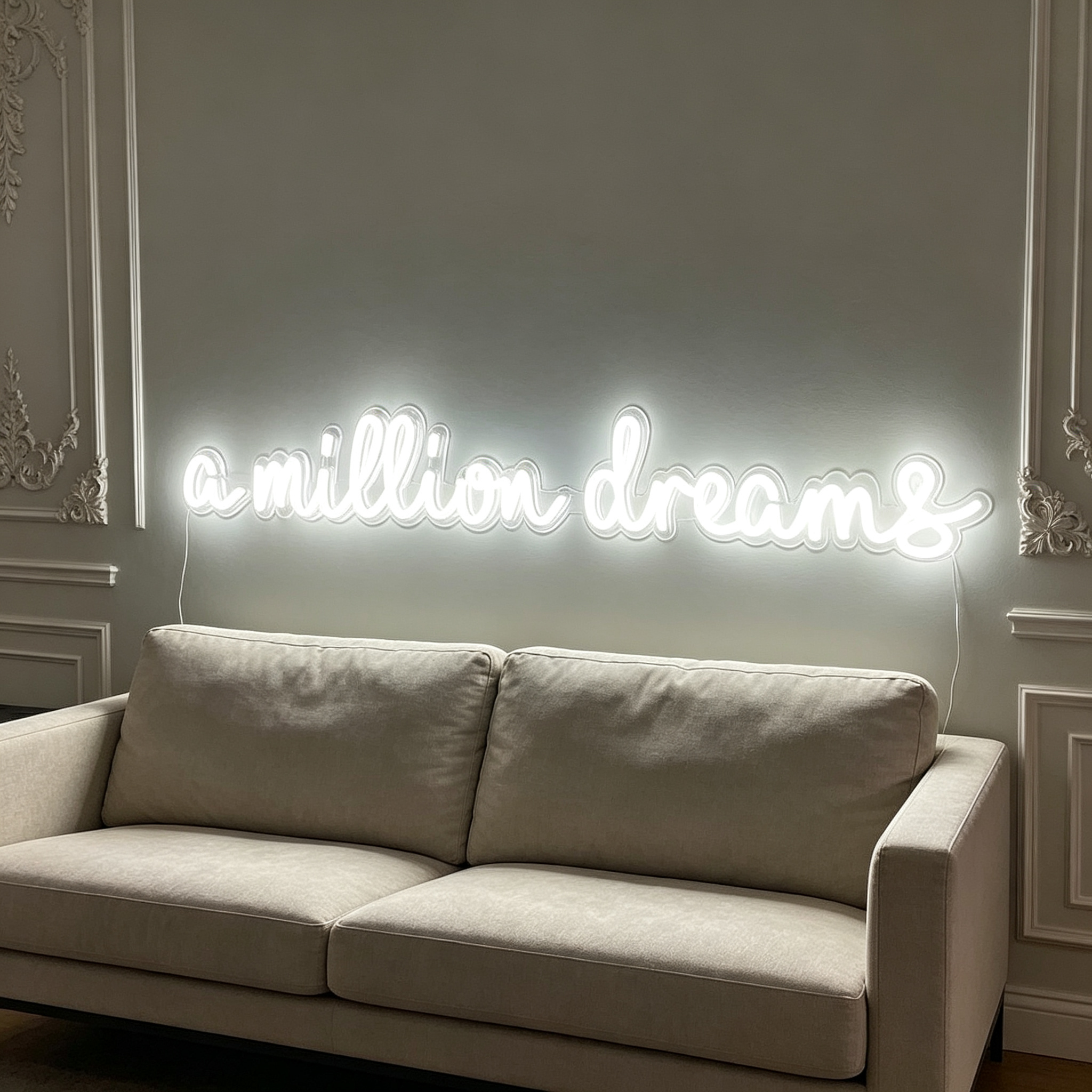 Warm White "a million dreams" Cursive Script LED Neon Sign