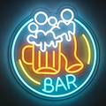 Bar Two Toasting Beer Mugs Circular Neon Sign