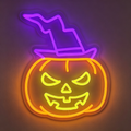 Jack-o'-lantern with Witch Hat Halloween Neon Sign