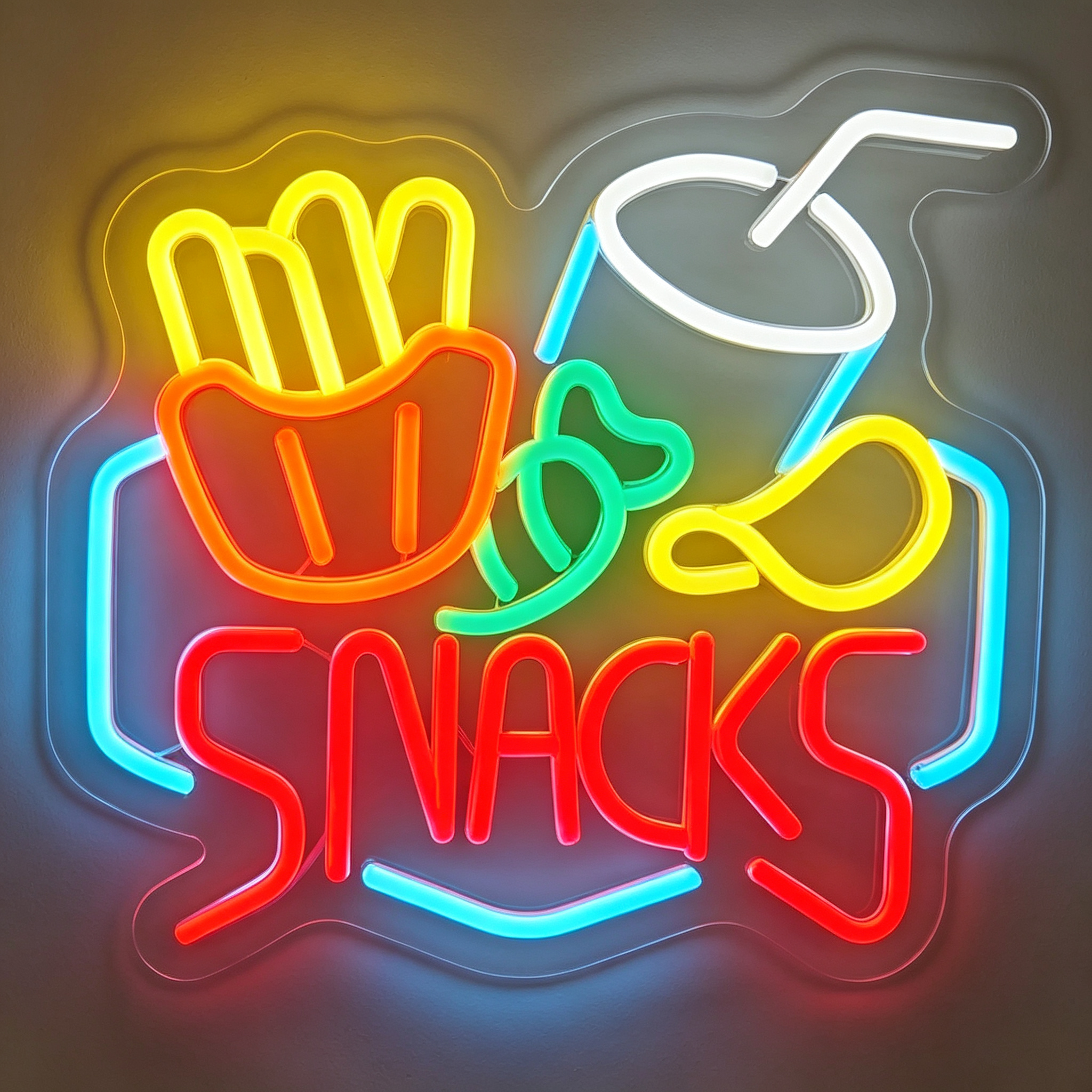 SNACKS French Fries Drink Lemon Wedge Neon Sign
