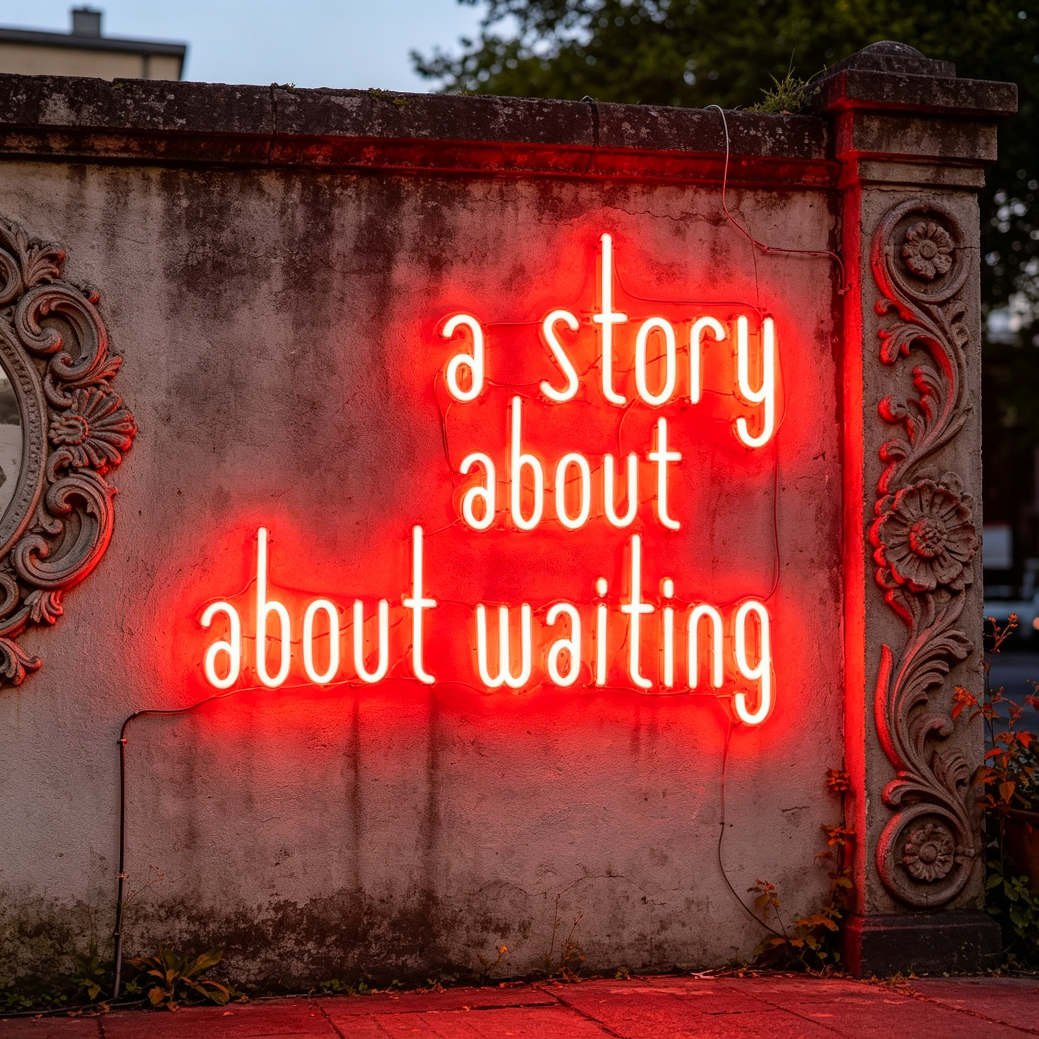 Bold Red "a story about about waiting" Typography Art LED Neon Sign