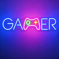 Gamer with Game Controller Replaces Letter A Neon Sign