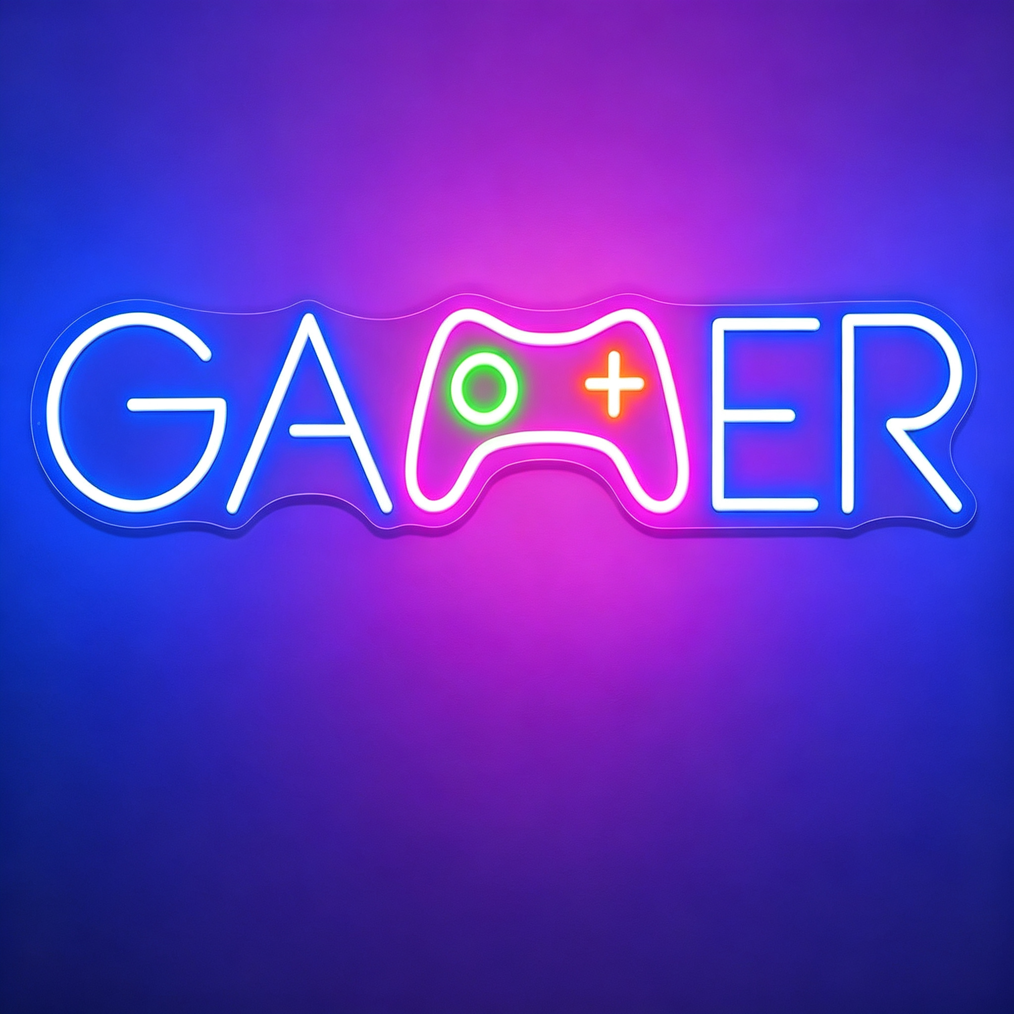 Gamer with Game Controller Replaces Letter A Neon Sign