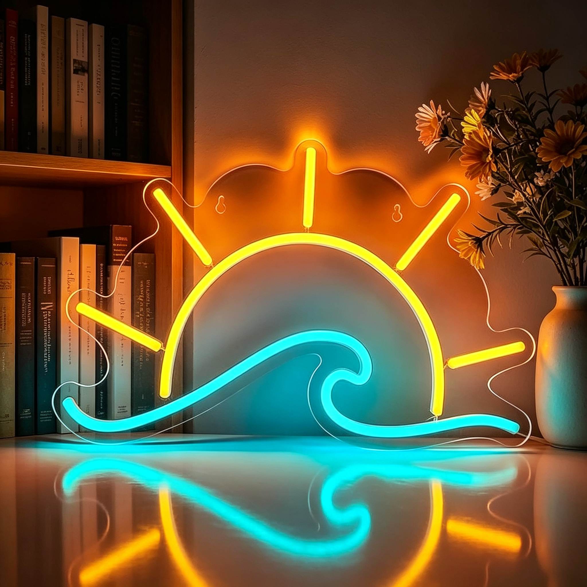 Half Sun Over Curling Wave LED Neon Sign