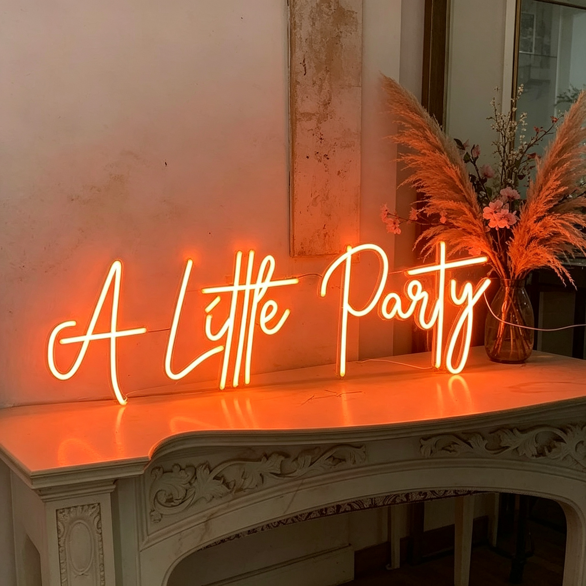 Warm Orange "A Little Party" Flowing Cursive LED Neon Sign
