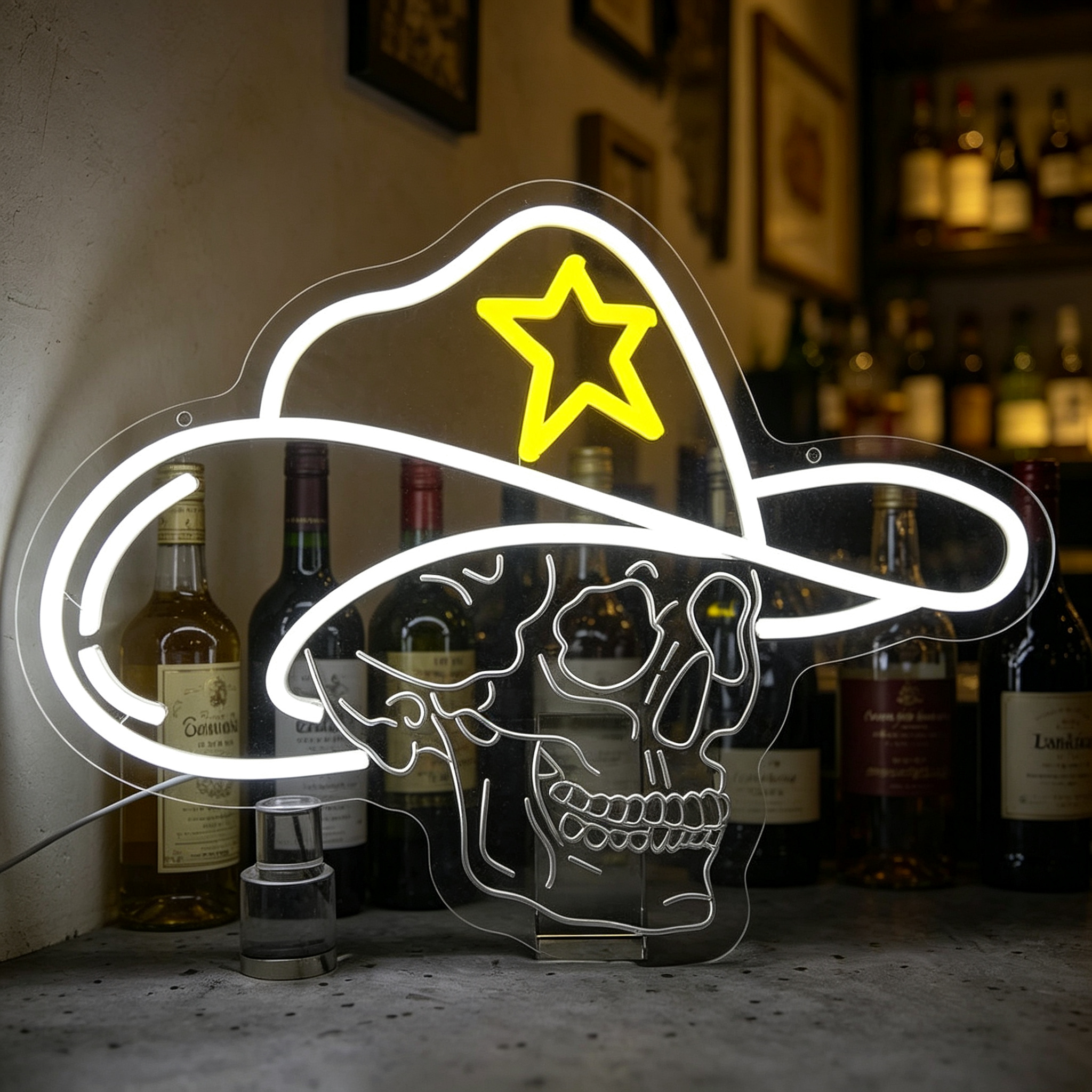 Cowboy Skull With Sheriff Star LED Neon Sign
