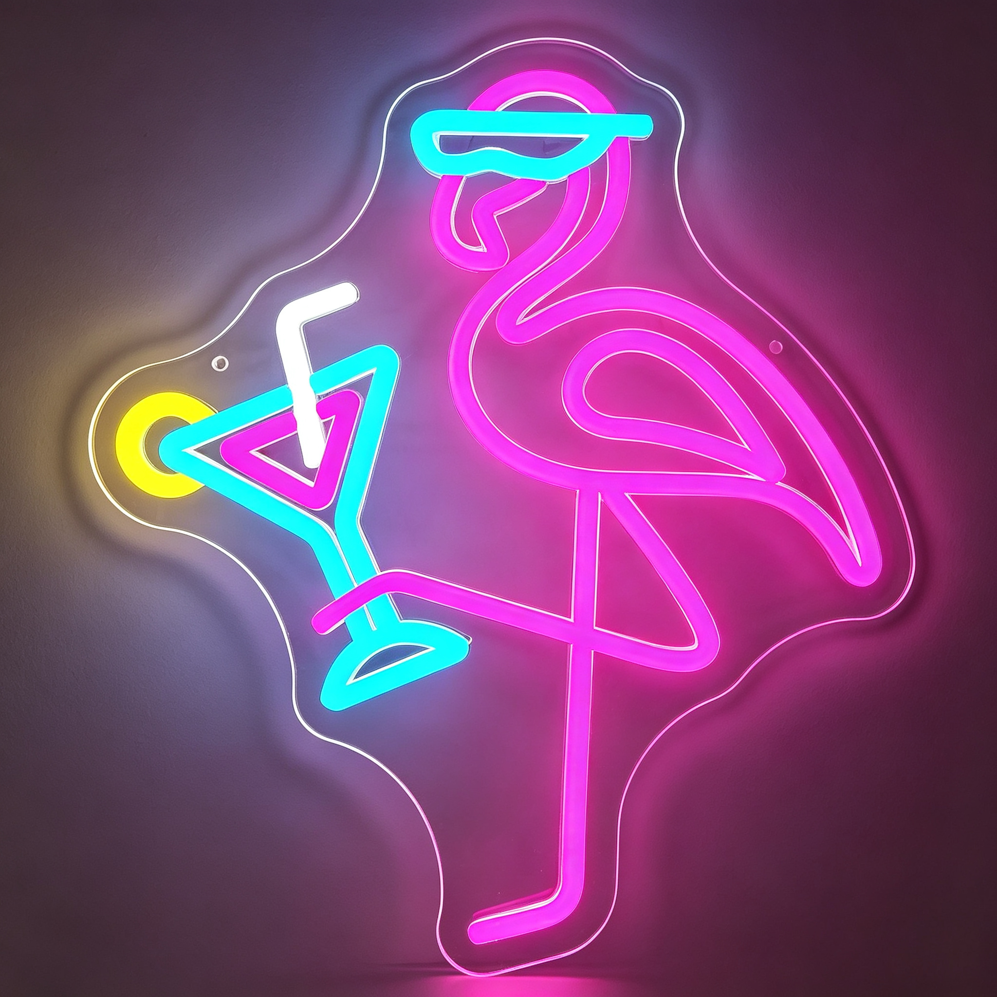 Flamingo with Sunglasses Holding Cocktail Tropical Neon Sign