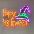 Happy Halloween with Witches Hat Neon Sign
