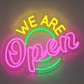 We Are Open Smiley Arc Multi-Color Neon Sign