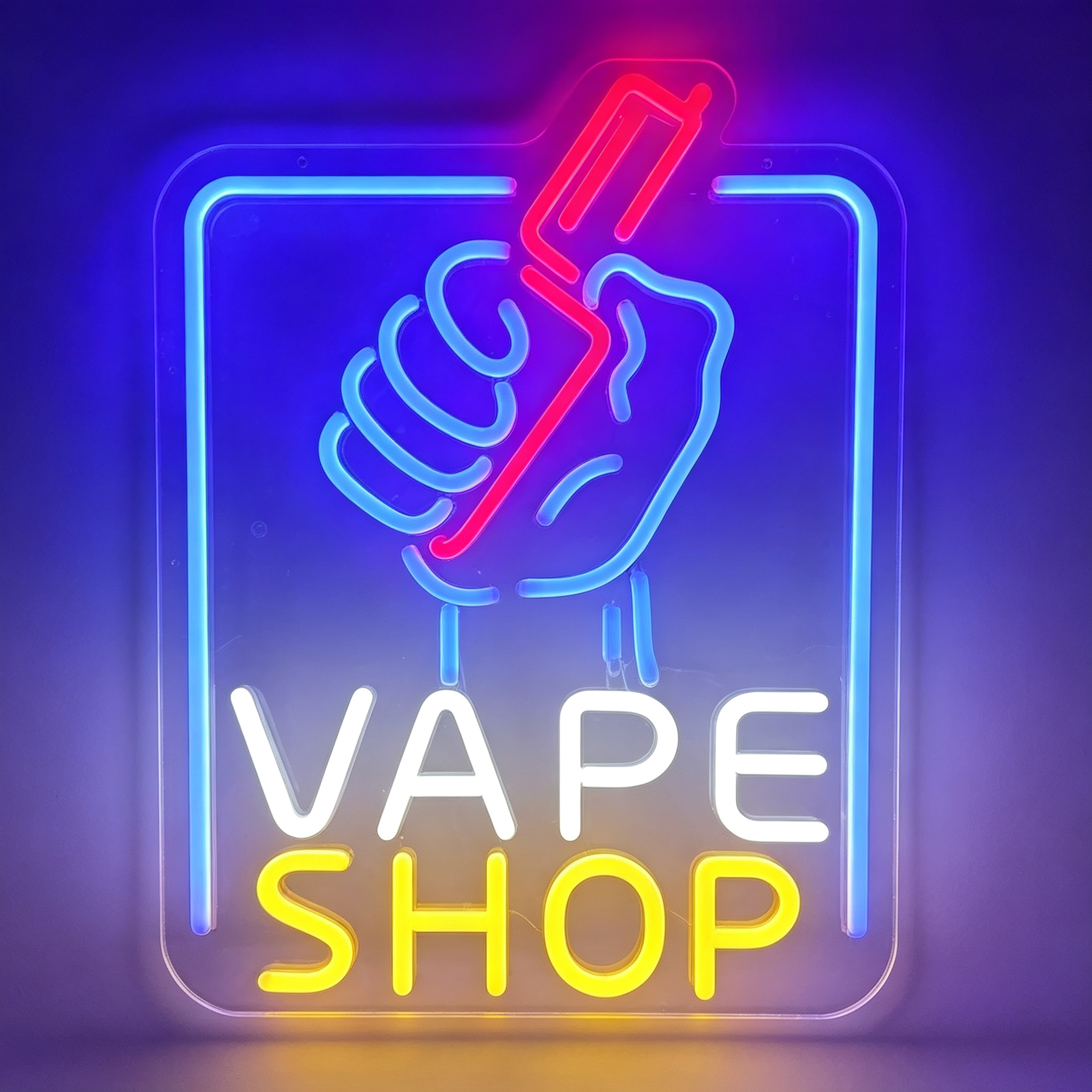 Vape Shop with Hand Holding Vape Device LED Neon Sign
