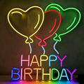 Happy Birthday With Three Heart Balloons LED Neon Sign