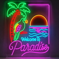 Welcome To Paradise Tropical Parrot Beach Neon Sign