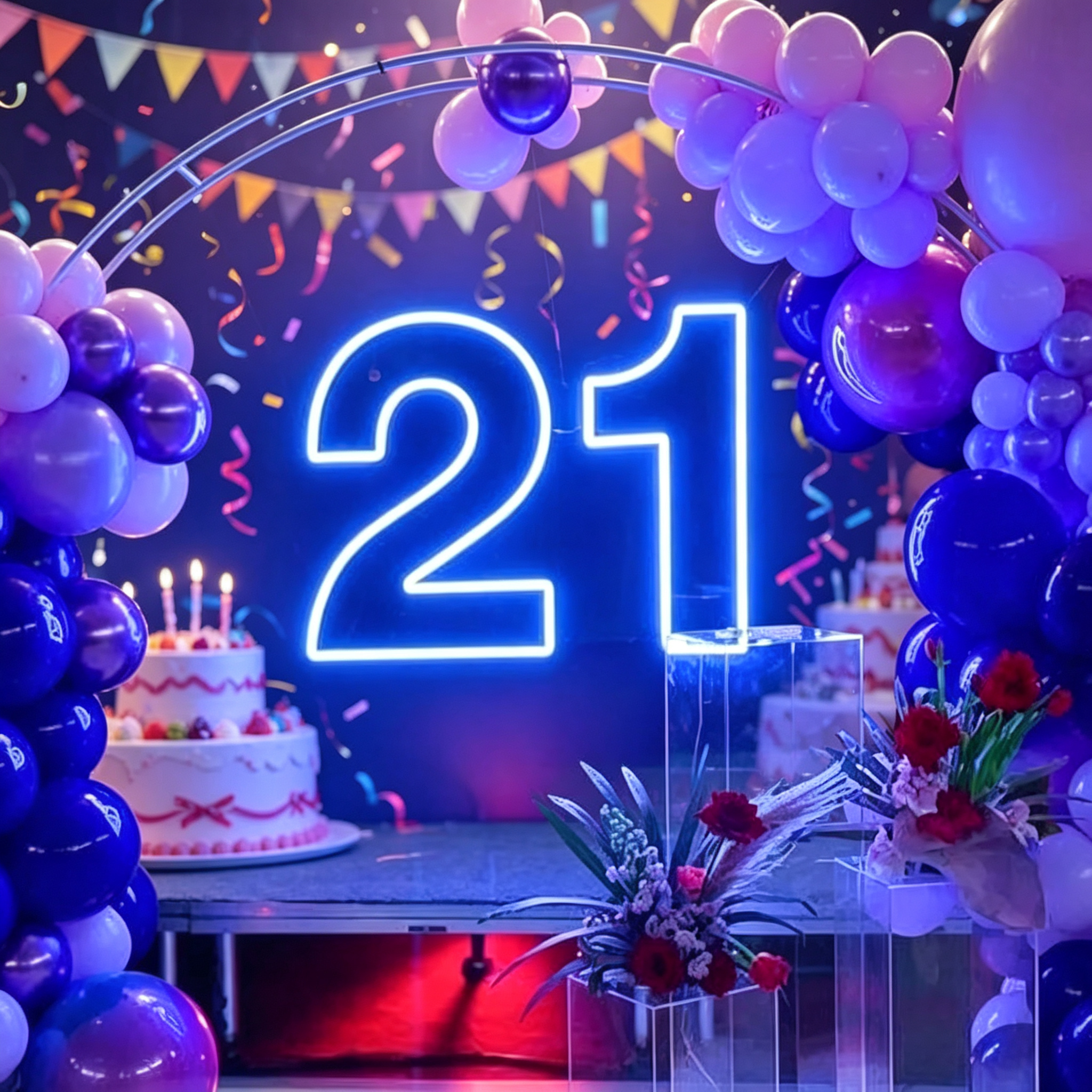 Electric Blue "21" Coming-of-Age Birthday Number LED Neon Sign