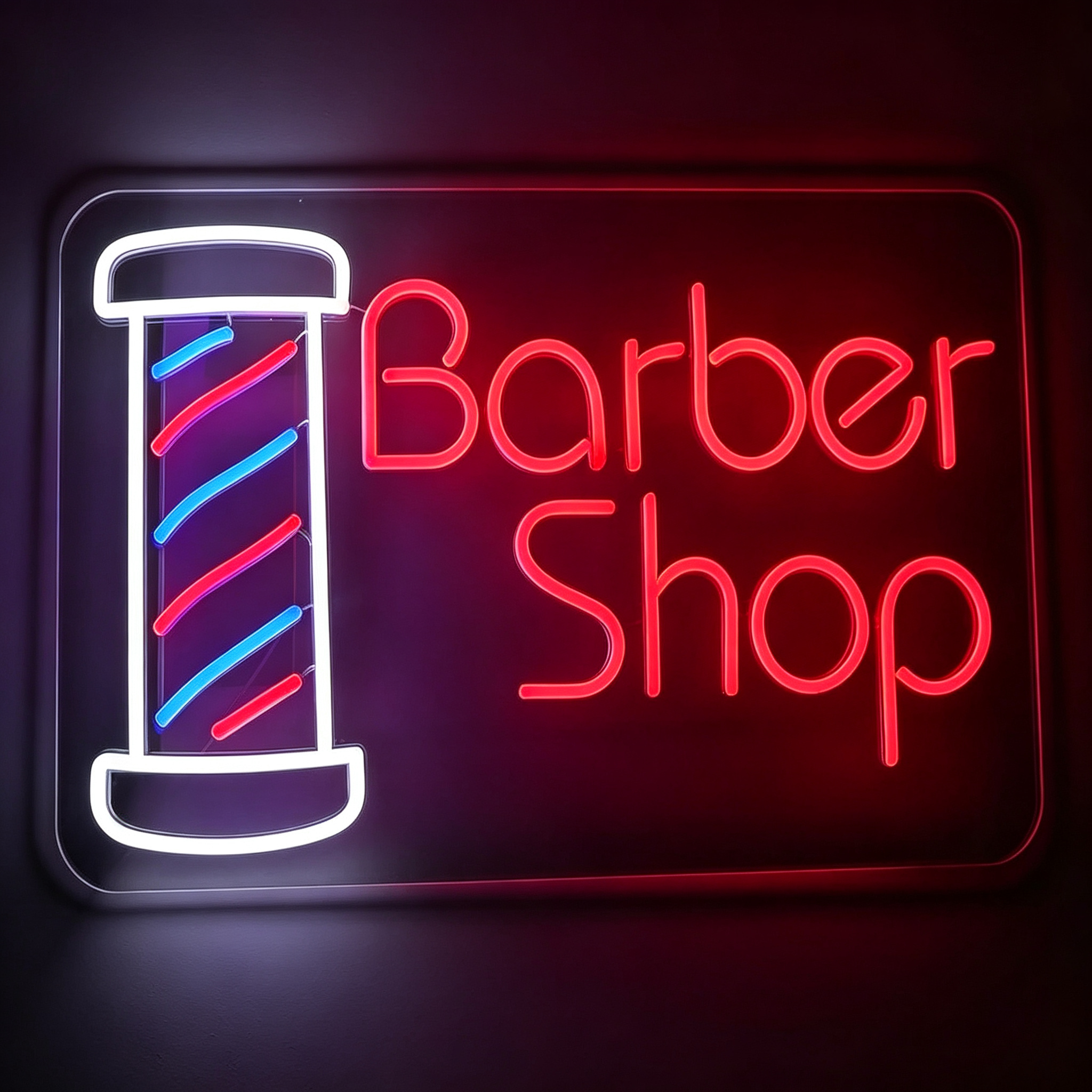 Barber Shop With Traditional Barber Pole LED Neon Sign