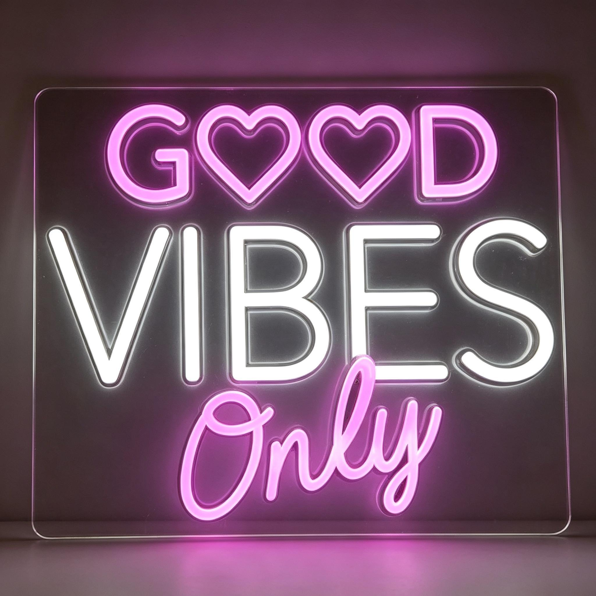 Good Vibes Only With Heart Accents LED Neon Sign