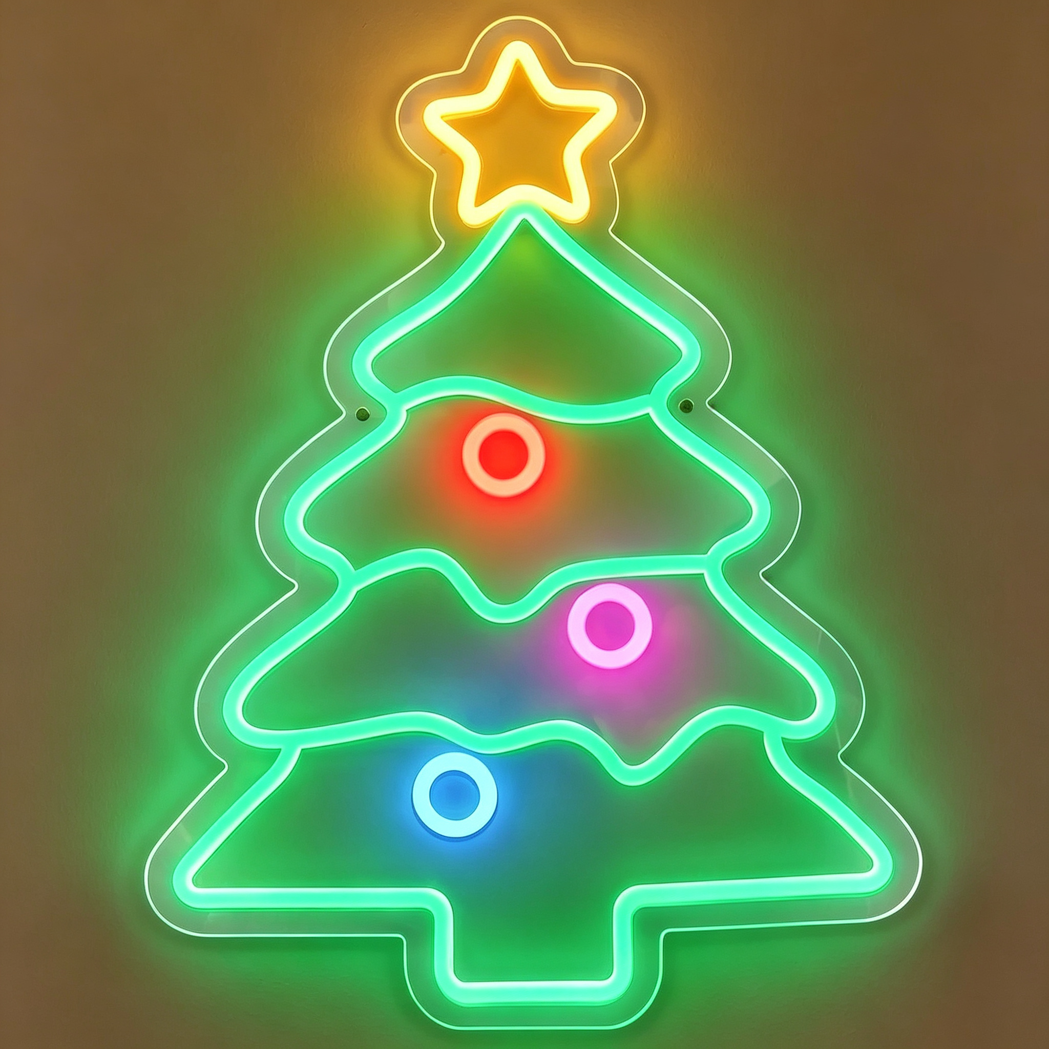 Wavy Layered Christmas Tree with Star Neon Sign