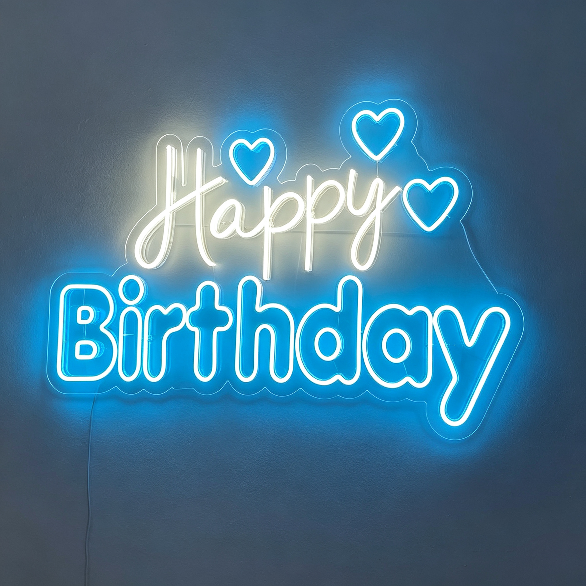 Happy Birthday Two-Tone with Heart Accents Neon Sign