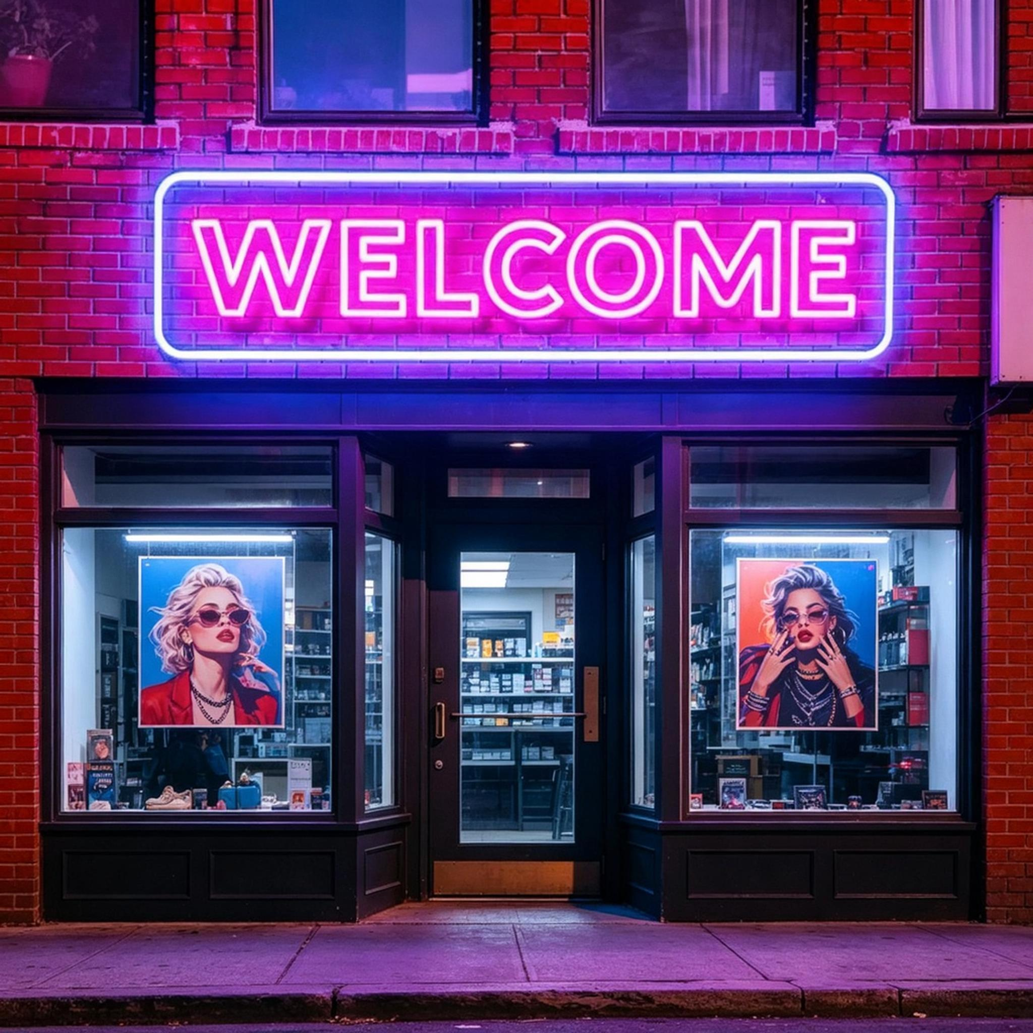 WELCOME Horizontal Rounded Rectangle Storefront Neon Sign