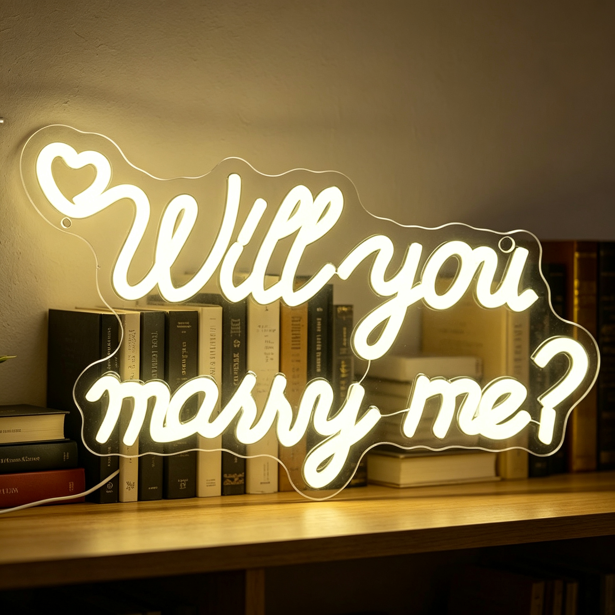 Will You Marry Me With Heart Outline LED Neon Sign