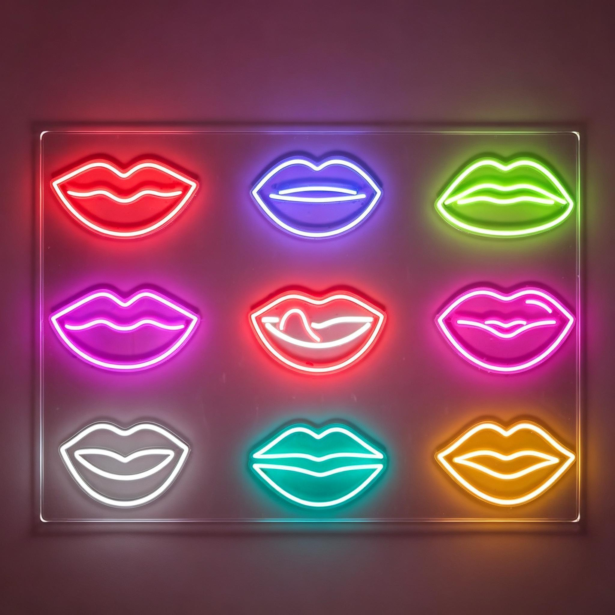 Multi-Color 9 Lip Shapes Grid Pop Art LED Neon Sign