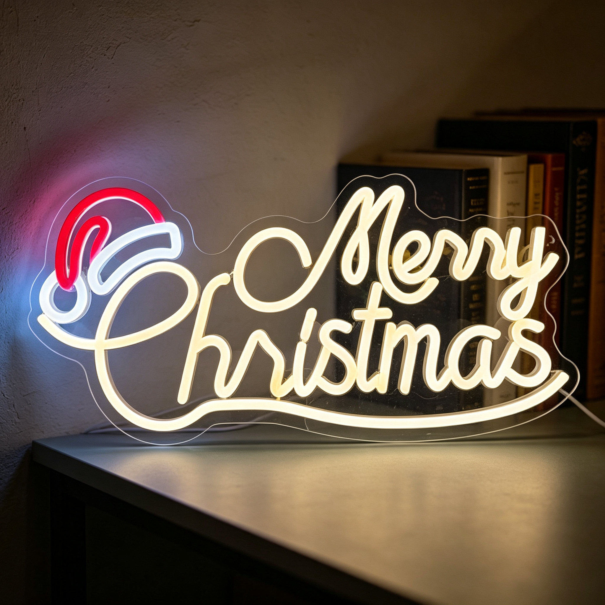 Merry Christmas With Santa Hat LED Neon Sign